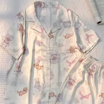 Милая женская пижама с принтом «Собака и медведь» с рисунком из мультфильма, милая летняя домашняя одежда для сна в стиле Харадзюку M