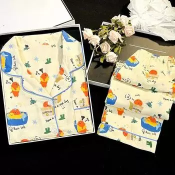 Милая женская пижама с рисунком маленькой собачки в корейском стиле Harajuku, ночная рубашка из молочного шелка, новый осенний женский домашний комплект XXL бежевый