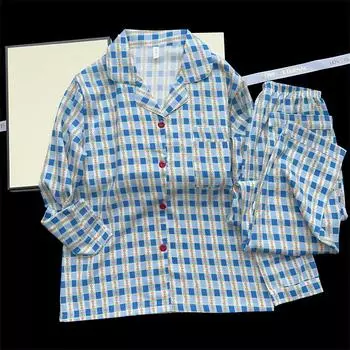 Милая женская пижама в полоску с цветочным принтом, корейская универсальная пижама из двух частей, новинка осени для дома M