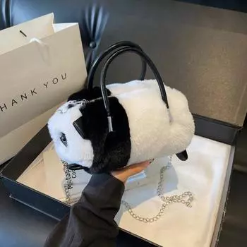 Милая женская плюшевая маленькая сумка 2024 года, новая модная сумка-мессенджер с пандой и капибарой, универсальная сумка-мессенджер с цепочкой 22*13*13