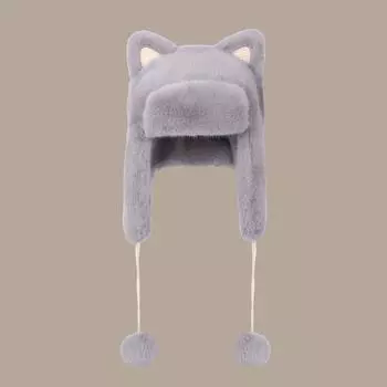 Милая женская плюшевая шапка с кошачьими ушками, женская теплая шапка для езды на велосипеде, зимняя ветрозащитная плюшевая толстая шерстяная женская шапка для защиты ушей