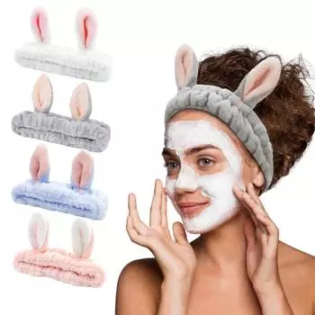 Милая женская повязка на голову с кроличьими ушками, повязка на голову с широкими полями для макияжа лица фиолетовый