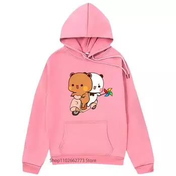 Милая женская толстовка с капюшоном Bubu and Dudu с рисунком медведя панды, кавайная женская одежда с длинным рукавом, корейские топы S