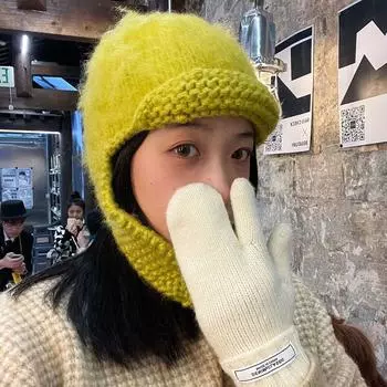 Милая женская ветрозащитная зимняя симпатичная защитная вязаная шапка с ушками, шапка-чепчик, шерстяная шапка серый