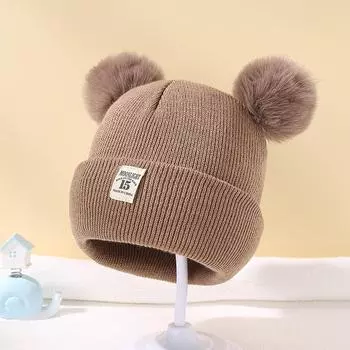 Милая зимняя шапка однотонная шерстяная вязаная шапочка Bebe Born Baby Pompon Hat