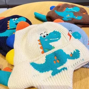 Милая зимняя шапка с динозавром для девочек, детские шапочки, детские вязаные шапки-бини, теплые шапки-ушанки A1