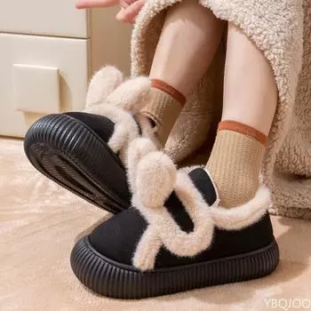 Милая зимняя сумка с женскими плоскими хлопковыми тапочками для домашнего тепла и верхней одежды. Хлопковая обувь с толстой подошвой, мягкие кроссовки 36-37 чёрный