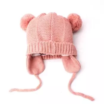 Милая зимняя теплая вязаная шапка для маленьких девочек и мальчиков, вязаная крючком шапка розовый