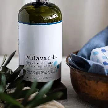 Milavanda Turkish Bath Liquid Hand Soap, Infused %100 Extra Virgin Cold Pressed Olive Oil, Hamam Scented Hand Wash Soap, Sensitive Skin,13.5oz/400ml