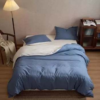 MILDLY Пододеяльник Одинарный комплект из 4 предметов Хлопковый пододеяльник Комплект пододеяльников Пододеяльник с резинкой Простыня Наволочка Хлопок Стирать нелегко не Для тех, кто любит джинсовый синий