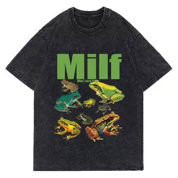 Милф Мужчина Я Люблю Лягушек Винтажная Футболка Футболка Мужская Женская Унисекс Винтажная Выстиранная Футболка Уличная Одежда Ретро Хлопковые Футболки S