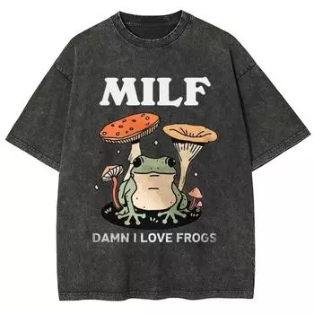 Милфа Черт, я люблю лягушек Снежинка Выстиранная Футболка Мужская Женская Унисекс Винтажная Выстиранная Футболка Уличная одежда Ретро S