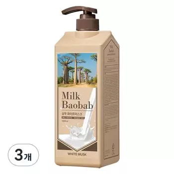 Milk Baobab Large Capacity Milk Protein Damaged Hair Shampoo White Musk Fragrance, 1L, 3 Pieces