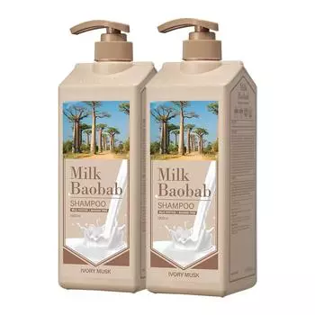 Milk Baobab Large Capacity Protein Damaged Hair Shampoo Ivory Musk Fragrance, 1L, 2 Pieces