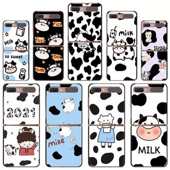 Milk Cow Skin Print Luxury Phone Case For Samsung Galaxy Z Flip 3 5G Fold Black Hard PC ShellZ Flip 4 5 Cover Couqe Funda Galaxy Z Flip 5