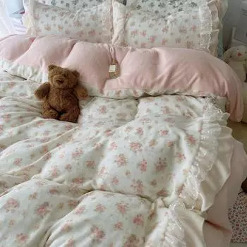 Milk Fleece Bedding set Four-piece Winter Thickened Double-sided Fleece Quilt Cover Bed Sheet Pillowcase 1.2m bed