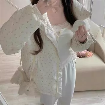 Milk Floral Down Jacket Women s Short Winter New Korean Version Loose Feeling 90 White Duck Down Bread Jacket S