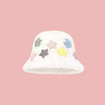 Milk huhu plush fisherman hat children autumn and winter cute sweet stars warm versatile face small plain basin hat M56-58cm