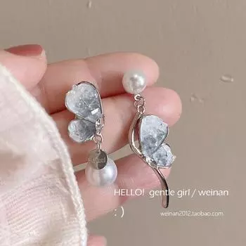 Milk Ice Crystal Girlish Style 925 Silver Mosquito Coil Ear Clip A pair of asymmetric ear studs