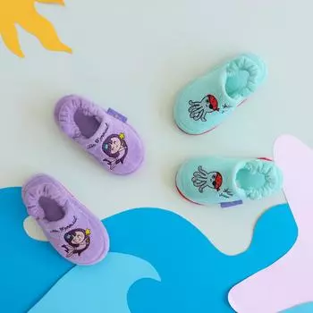 Milk&Moo Little Mermaid Kids House Slippers, %100 Cotton Bath and House Slippers, Washable, Absorbent Towel Fabric, Non-Slip, Elastic Band, 4-5 Years