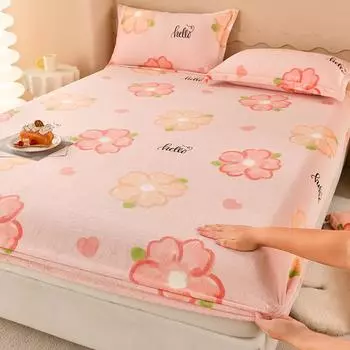 Milk Pile Sheet Is Tasted Fitted Autumn/winter Printed Warm Bedspread 360 Degree Wrap Elastic Mattress Cover Multi-size Bedding 50x75 2 pillowcases