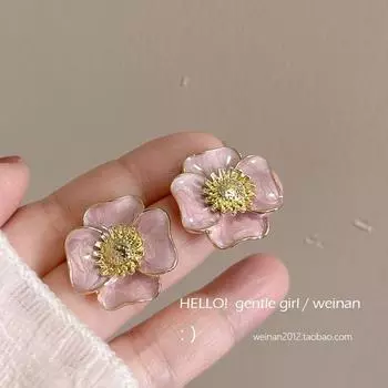 Milk Powder Gentle Spring Flowers Mosquito Coil Ear Clip Fancy Niche Style Drop Glazed Stud Earrings Earrings Jewelry Female A pair of stud earrings