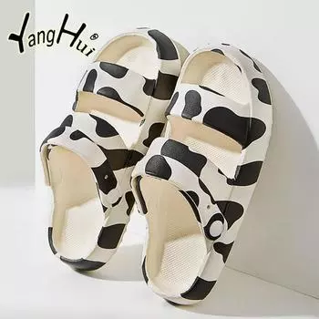 Milk Printing Elevated Thick Bottom Anti-slip Soft Bottom Indoor Home Women s Sandals 2024 New Fashion Simple All-match Slippers 36-37