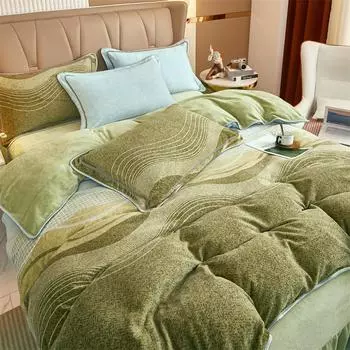 Комплект из 4-х предметов утепленного зимнего одеяла из молочного бархата, машинная стирка, многокомпонентный комплект для общежития 1.5m