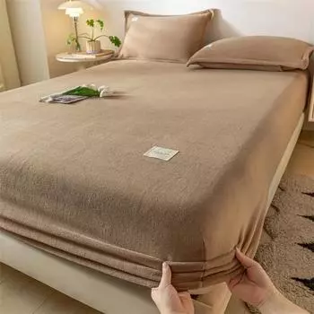 Milk Velvet Sheets Skin Friendly Warm Bed Cover Winter Soft High Quality Stretch Washable Mattress 360 Degree Wrap Bed Top 90x200x30cm 1pcs