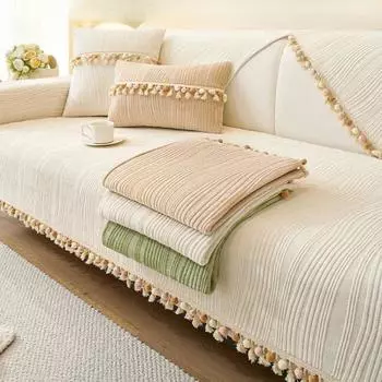 Milk Velvet Sofa Mat Hanging Ear Anti Slip Cream Wind Dustproof Cushion Cover Cloth Winter Plush Sofa Cover Cover Cloth Towel 70x70cm