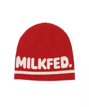 [Milkfed] Шапка ЛОГО ЖАККАРДОВАЯ ВЯЗАНАЯ ШАПКА Женская КРАСНАЯ