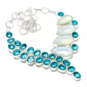 Ожерелье из серебра 925 пробы с молочным опалом и голубым топазом, 18 дюймов, U0g61 белый