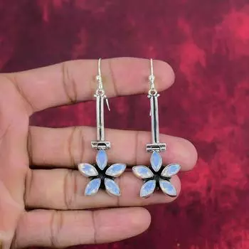 Серьги из молочного опала, ювелирные изделия из серебра 925 пробы, серьги для нее, красивые драгоценные камни для свадебного подарка 2.87 Inches белый