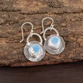 Milky Opal Gemstone 925 Sterling Silver Jewelry Handmade Dangle Earrings 1.30 EE-63-15