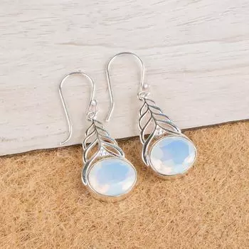 Milky Opal Gemstone 925 Sterling Silver Jewelry Drop/Dangle Earrings 1.64 Gift CE-1-14