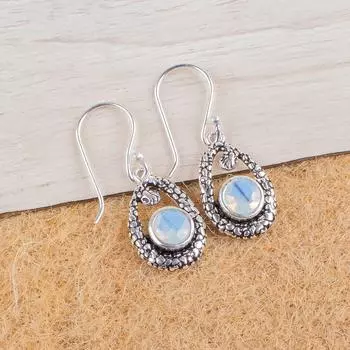 Milky Opal Gemstone 925 Sterling Silver Jewelry Drop/Dangle Boho Earrings 1.38 CE-3-11