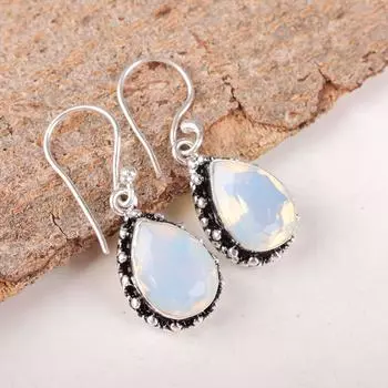 Milky Opal Gemstone 925 Sterling Silver Jewelry Bridal Earrings 1.41 For Gift EE-97-19
