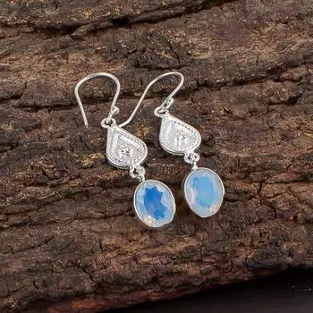 Milky Opal Gemstone 925 Sterling Silver Jewelry Handmade Statement Earrings1.70 EE-8-17
