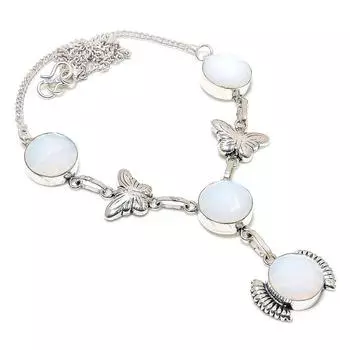 Milky Opal Gemstone 925 Sterling Silver Jewelry Necklace 18 c1m16 белый
