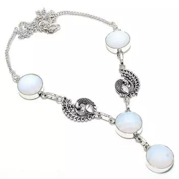 Milky Opal Gemstone 925 Sterling Silver Jewelry Necklace 18 q7Y11 белый