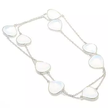 Ожерелье из серебра 925 пробы с молочным опалом, 36 дюймов, s9n39 белый