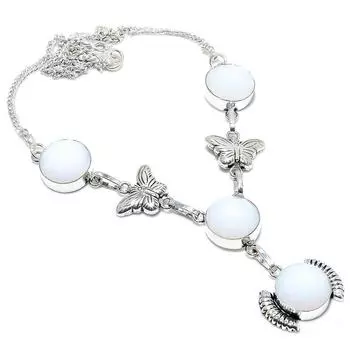 Milky Opal Gemstone 925 Sterling Silver Jewelry Necklace 18 E7r67 белый