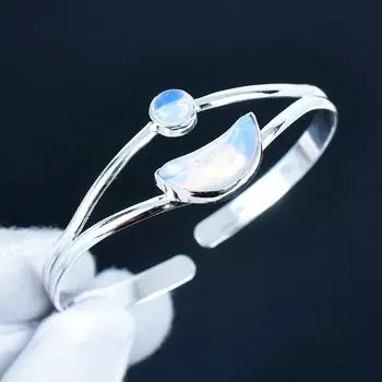 Milky Opal Gemstone Handmade Cuff Bangle 925 Sterling Silver Cuff Bangle, Milky Opal Bracelet For Wife , Unisex Bangle, Engagement Gift 7 белый