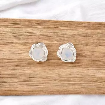 Milky Opal Gemstone Studs 925 Sterling Silver Handmade Jewelry Bridesmaid Gift EE-159-14
