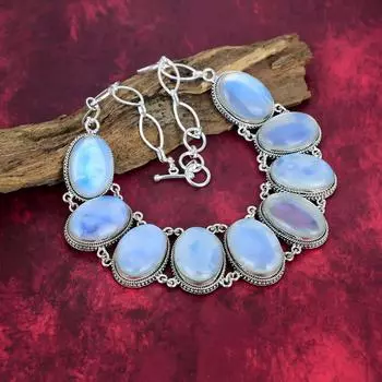 Ожерелье из молочного опала ручной работы, ювелирное ожерелье из стерлингового серебра 925 пробы с драгоценными камнями, подарок для матери Adjustable with 18 inches белый