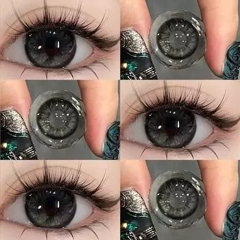 Mill Creek 1 пара натуральных темно-серых контактных линз Большие глаза Очень большие глаза 14,0/14,2/14,5 мм Гидрогелевые мягкие контактные линзы большого диаметра 0 класса чёрный