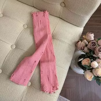 Millennium Y2g Sub-Culture Ripped Distressed Cut Out Sexy Knitting Long Oversleeves Dopamine Multi-Color Gloves for Women