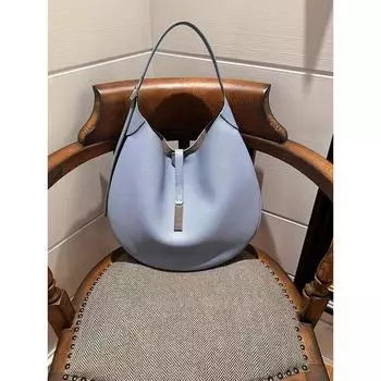 Milly & Klly Genuine Leather Blue One-Shoulder Underarm Bag Light Luxury Niche High-Grade Portable Saddle Bag Women s Summer Blue
