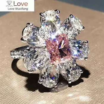 Милое элегантное женское кольцо с цветочным дизайном, блестящие хрустальные аксессуары для помолвки, изящные ювелирные изделия 8