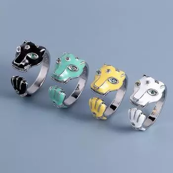 Милое эмалированное кольцо с леопардовым принтом в форме животного, индивидуальное регулируемое кольцо opening adjustable